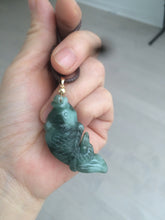 Load image into Gallery viewer, 100% Natural clear blue/dark green/yellow jadeite jade 3D fish Pendant/handhold worry stone/Desk decoration BG49
