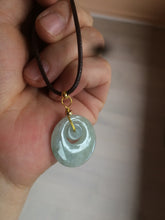 Load image into Gallery viewer, Type A 100% Natural icy light green Jadeite Jade safety Guardian ring Pendant (子母扣) AQ64
