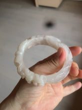 Load image into Gallery viewer, 57mm 100% natural light pink/white Quartzite (Shetaicui jade) carved nine-tailed fox/wedding dress style bangle SY6
