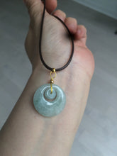 Load image into Gallery viewer, Type A 100% Natural icy light green Jadeite Jade safety Guardian ring Pendant (子母扣) AQ64
