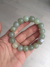 Load image into Gallery viewer, 12x10.9mm 100% Natural light green/yellow vintage style nephrite Hetian Jade bead bracelet HE94
