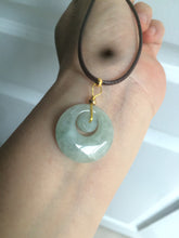 Load image into Gallery viewer, Type A 100% Natural icy light green Jadeite Jade safety Guardian ring Pendant (子母扣) AQ64
