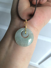 Load image into Gallery viewer, Type A 100% Natural icy light green Jadeite Jade safety Guardian ring Pendant (子母扣) AQ64
