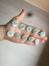 Load image into Gallery viewer, Type A 100% Natural icy light green Jadeite Jade safety Guardian ring Pendant (子母扣) AQ64
