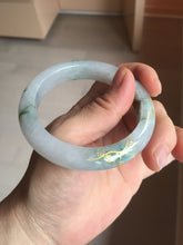 Load image into Gallery viewer, 55mm 100% Natural type A green white green floating flowers carved and golden-painted Jadeite Jade bangle PA168-2337
