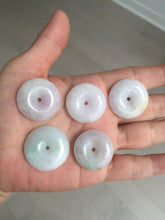 Load image into Gallery viewer, 23-26mm Type A 100% Natural light purple green yellow white Jadeite Jade Safety Guardian Button donuts Pendant group BP65
