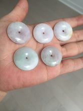 Load image into Gallery viewer, 23-26mm Type A 100% Natural light purple green yellow white Jadeite Jade Safety Guardian Button donuts Pendant group BP65
