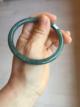 Load image into Gallery viewer, 59.2mm Certified Type A 100% Natural deep sea dark green/blue/gray/black snowy Guatemala slim round cut Jadeite bangle PC105-1029
