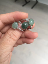 Load image into Gallery viewer, 100% natural type A icy watery green dark green four-prong jadeite jade ring group BP144
