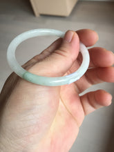 Load image into Gallery viewer, 51mm certified 100% natural type A icy watery light green/white slim oval round cut jadeite jade bangle AD105-8115
