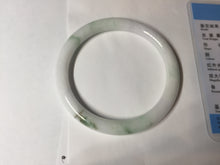 Load image into Gallery viewer, 55.6mm certified 100% natural white sunny green floating flowers slim round cut jadeite jade bangle BL86-4667
