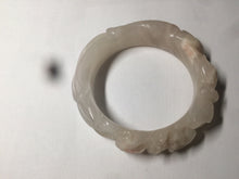 Load image into Gallery viewer, 57mm 100% natural light pink/white Quartzite (Shetaicui jade) carved nine-tailed fox/wedding dress style bangle SY6
