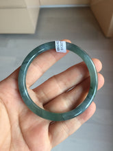 Load image into Gallery viewer, 54mm Certified Type A 100% Natural icy watery deep sea dark green/blue/gray/black slim round cut Guatemala Jadeite bangle AT102-2073
