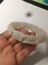 Load image into Gallery viewer, 62.3mm 100% natural pale pink/white carved Plum blossoms Quartzite (Shetaicui jade) bangle SY7
