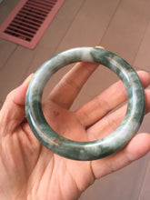 Load image into Gallery viewer, 59.5mm certified Type A 100% Natural dark green brown chubby round cut Jadeite Jade bangle BK141-5309
