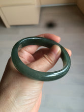 Load image into Gallery viewer, 52.5mm certified type A 100% Natural watery dark green/black oval Jadeite jade bangle BF77-1092
