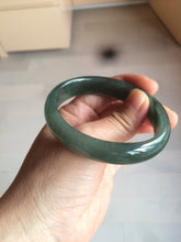 Load image into Gallery viewer, 52.5mm certified type A 100% Natural watery dark green/black oval Jadeite jade bangle BF77-1092
