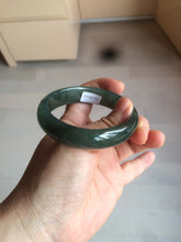 Load image into Gallery viewer, 52.5mm certified type A 100% Natural watery dark green/black oval Jadeite jade bangle BF77-1092
