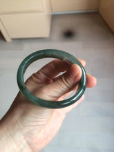 Load image into Gallery viewer, 52.5mm certified type A 100% Natural watery dark green/black oval Jadeite jade bangle BF77-1092
