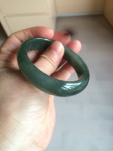 Load image into Gallery viewer, 52.5mm certified type A 100% Natural watery dark green/black oval Jadeite jade bangle BF77-1092
