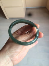 Load image into Gallery viewer, 52.5mm certified type A 100% Natural watery dark green/black oval Jadeite jade bangle BF77-1092
