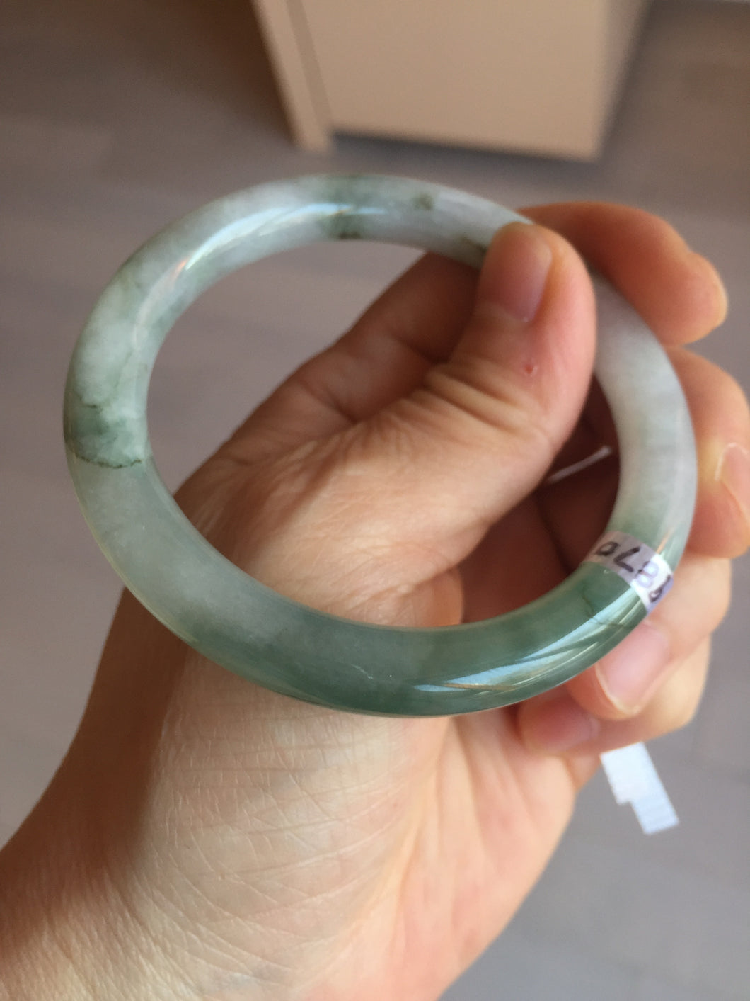 54.6mm certified 100% natural type A icy watery dark green/gray round cut jadeite jade bangle BL9-9870