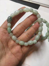 Load image into Gallery viewer, 100% natural type A icy watery light green olive shape(LU LU TONG) beads jadeite jade bracelet group BP147
