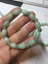 Load image into Gallery viewer, 100% natural type A icy watery light green olive shape(LU LU TONG) beads jadeite jade bracelet group BP147
