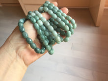 Load image into Gallery viewer, 9.8x8mm 100% natural type A light green blue olive(Lulutong) jadeite beads bracelet group Bp188
