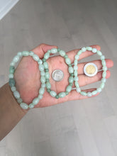 Load image into Gallery viewer, 100% natural type A icy watery light green olive shape(LU LU TONG) beads jadeite jade bracelet group BP147
