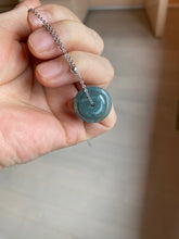 Load image into Gallery viewer, 18.5mm Type A 100% Natural icy watery blue green gray with flying snow Guatemala Jadeite Jade concentric circle safety Guardian ring Pendant (子母扣,同心环) BH81
