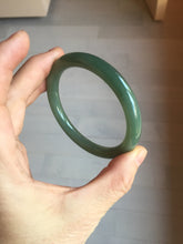 Load image into Gallery viewer, 56mm Certified 100% natural Type A oily dark green/ gray (老油青) round cut jadeite jade bangle PD115
