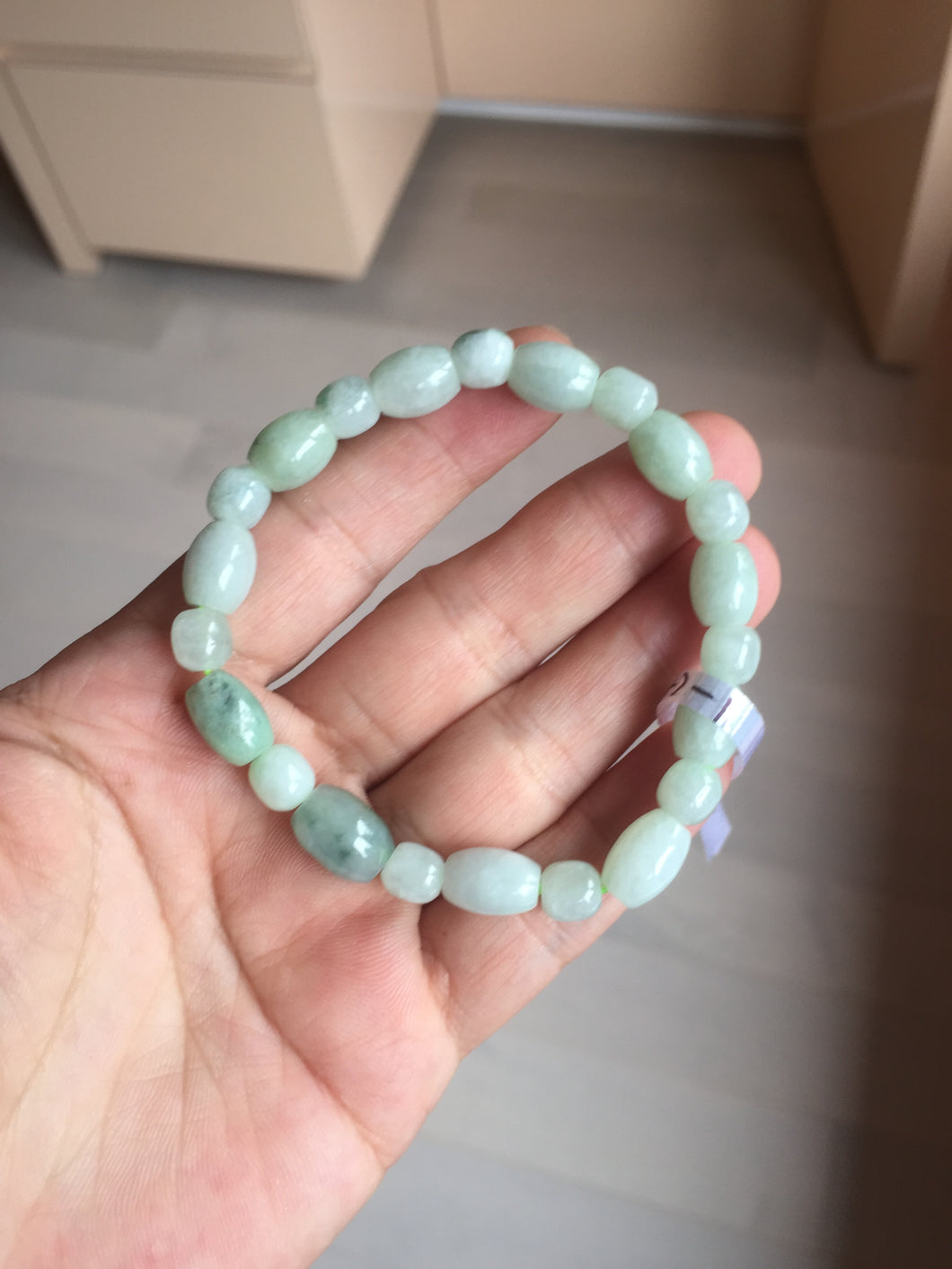 100% natural type A icy watery light green olive shape(LU LU TONG) beads jadeite jade bracelet group BP147