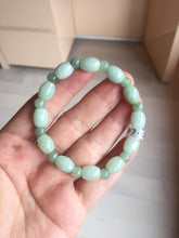 Load image into Gallery viewer, 100% natural type A icy watery light green olive shape(LU LU TONG) beads jadeite jade bracelet group BP147
