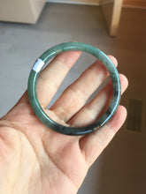Load image into Gallery viewer, 56mm Certified Type A 100% Natural dark green/black/blue with black floating flowers(Wuji) slim round cut Jadeite bangle PD113-6916
