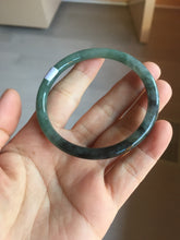 Load image into Gallery viewer, 56mm Certified Type A 100% Natural dark green/black/blue with black floating flowers(Wuji) slim round cut Jadeite bangle PD113-6916
