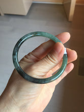 Load image into Gallery viewer, 56mm Certified Type A 100% Natural dark green/black/blue with black floating flowers(Wuji) slim round cut Jadeite bangle PD113-6916
