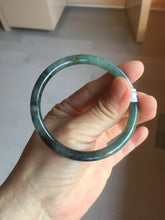 Load image into Gallery viewer, 56mm Certified Type A 100% Natural dark green/black/blue with black floating flowers(Wuji) slim round cut Jadeite bangle PD113-6916
