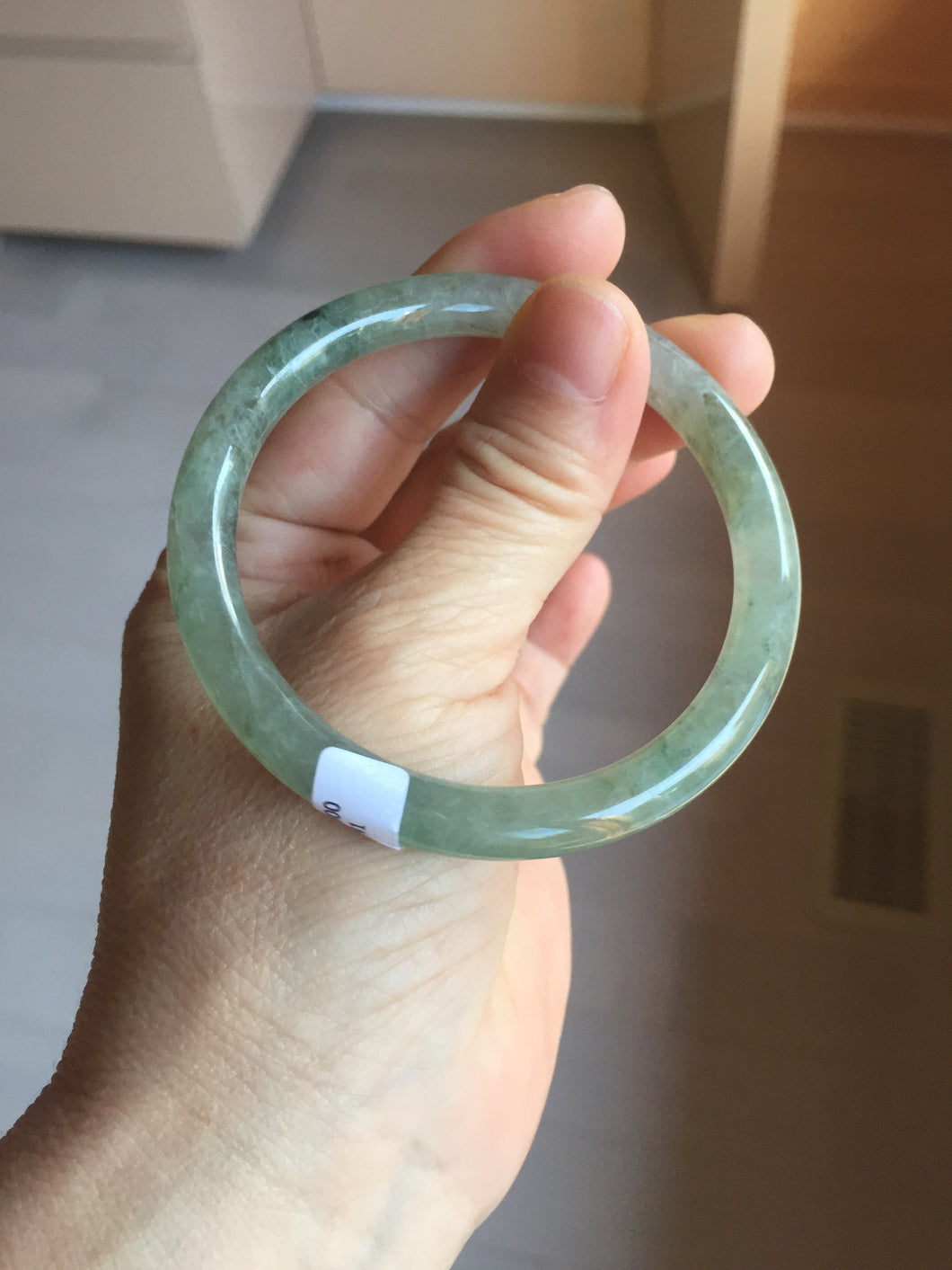 55mm Certified Type A 100% Natural icy watery light green/dark green/black round cut Jadeite bangle PD109-8541