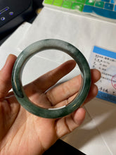 Load image into Gallery viewer, 卖了  57.7mm Certified Type A 100% Natural oily dark green/black/white Jadeite Jade bangle AM86-0393
