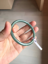 Load image into Gallery viewer, 55.5mm Certified Type A 100% Natural light green/blue/gray with black floating fowers Guatemala slim round cut Jadeite bangle BP215-(3790)
