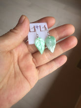 Load image into Gallery viewer, 100% natural type A sunny green jadeite jade leaf earring PC25-4
