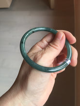 Load image into Gallery viewer, 57mm Certified Type A 100% Natural light green/blue/gray with black floating flowers Guatemala slim round cut Jadeite bangle BP213-1018
