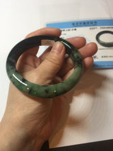 Load image into Gallery viewer, 58.8mm Certified 100% natural Type A sunny green dark green/black(绿水墨)  jadeite jade bangle PB56-9766
