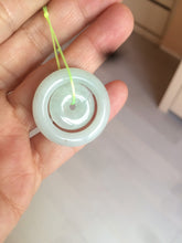 Load image into Gallery viewer, 28.5mm Type A 100% Natural light green Jadeite Jade concentric circle safety Guardian ring Pendant (子母扣,同心环) AC84
