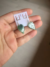 Load image into Gallery viewer, 100% natural type A icy watery dark green jadeite jade leaf earring PC25-7
