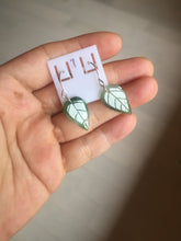 Load image into Gallery viewer, 100% natural type A icy watery dark green jadeite jade leaf earring PC25-7
