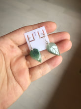 Load image into Gallery viewer, 100% natural type A icy watery dark green jadeite jade leaf earring PC25-7

