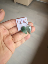 Load image into Gallery viewer, 100% natural type A icy watery dark green jadeite jade leaf earring PC25-7
