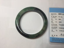 Load image into Gallery viewer, Sold  58.8mm Certified 100% natural Type A sunny green dark green/black(绿水墨)  jadeite jade bangle PB57-9764

